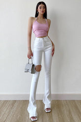 Retro Slim Fit High Waist Horseshoe Pants Jeans